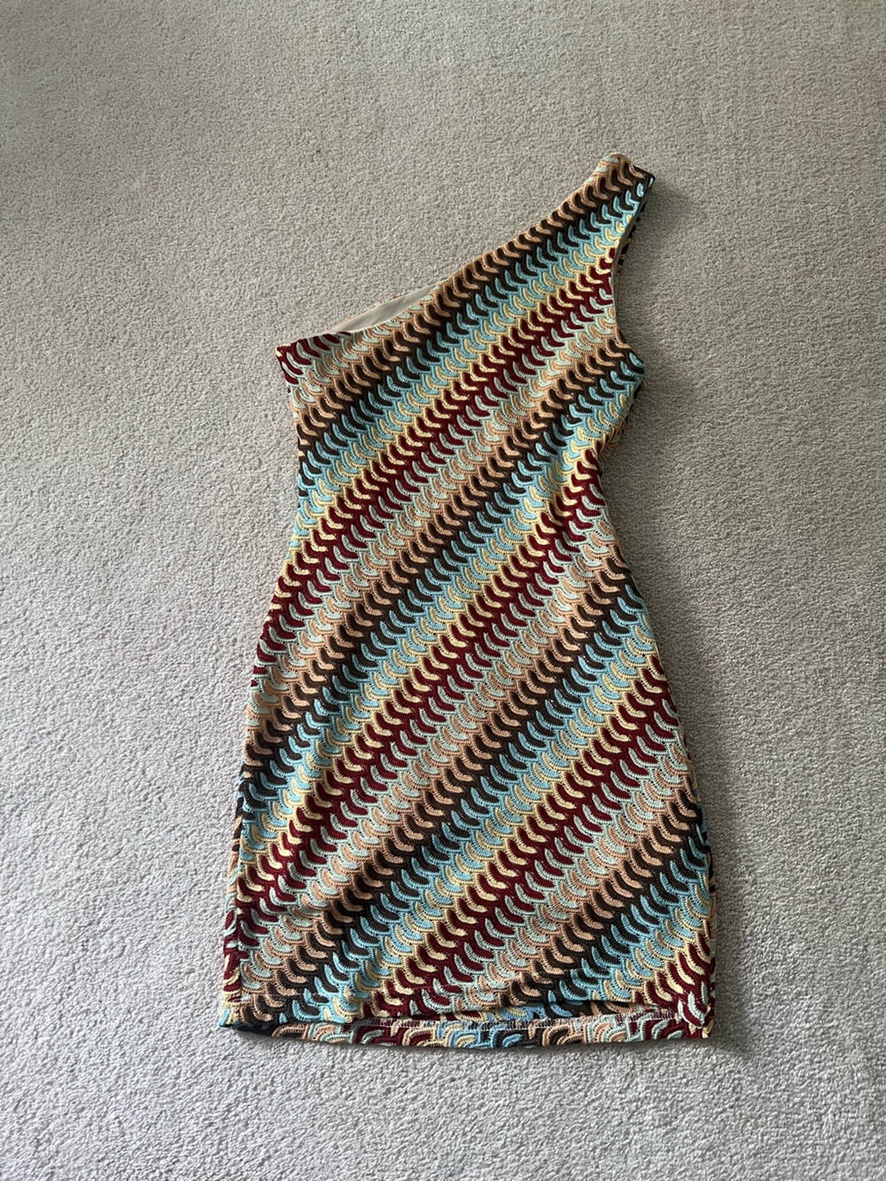 One-Shoulder Multicolor Crochet Dress